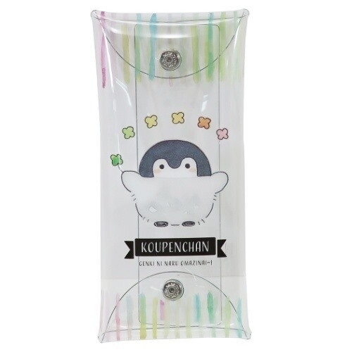 Koupen Chan 正能量企鵝 日版 文具 透明 PVC 筆袋 雙開口 收納袋 上學 小物袋 (直款)
