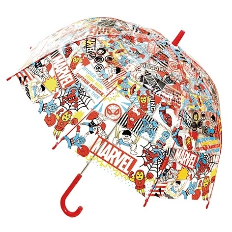 MARVEL 復仇者聯盟 日版 Q版 圓頂形 透明 兒童 雨傘 小童 長遮 彎手柄 長傘 戶外 便攜 防風 雨具 55cm