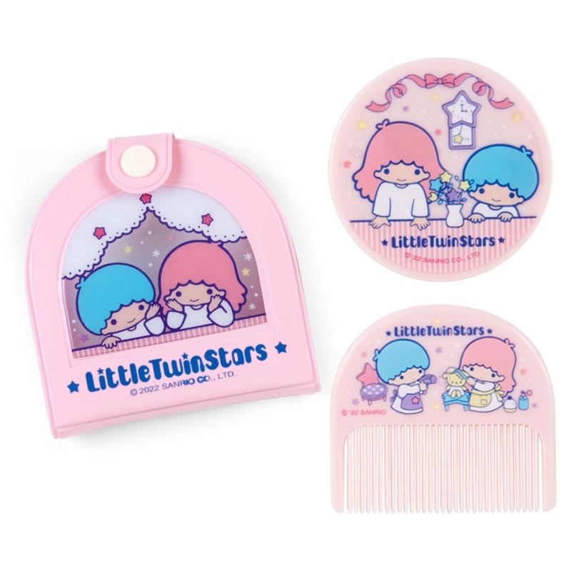 Japan Sanrio - Little twin stars 日版 便携 鏡子 扁梳 套裝 化妝鏡 梳子 雙子星 kiki lala 雙星仙子 2022 (1970年代系列)