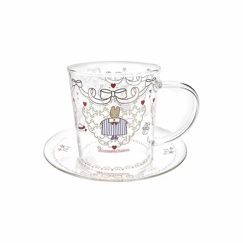 Global Sanrio - Marron Cream 茉莉兔 正版 玻璃 茶杯 連 杯碟 套裝 水杯 杯托 餐具 兔媽媽 2023 (生日系列)
