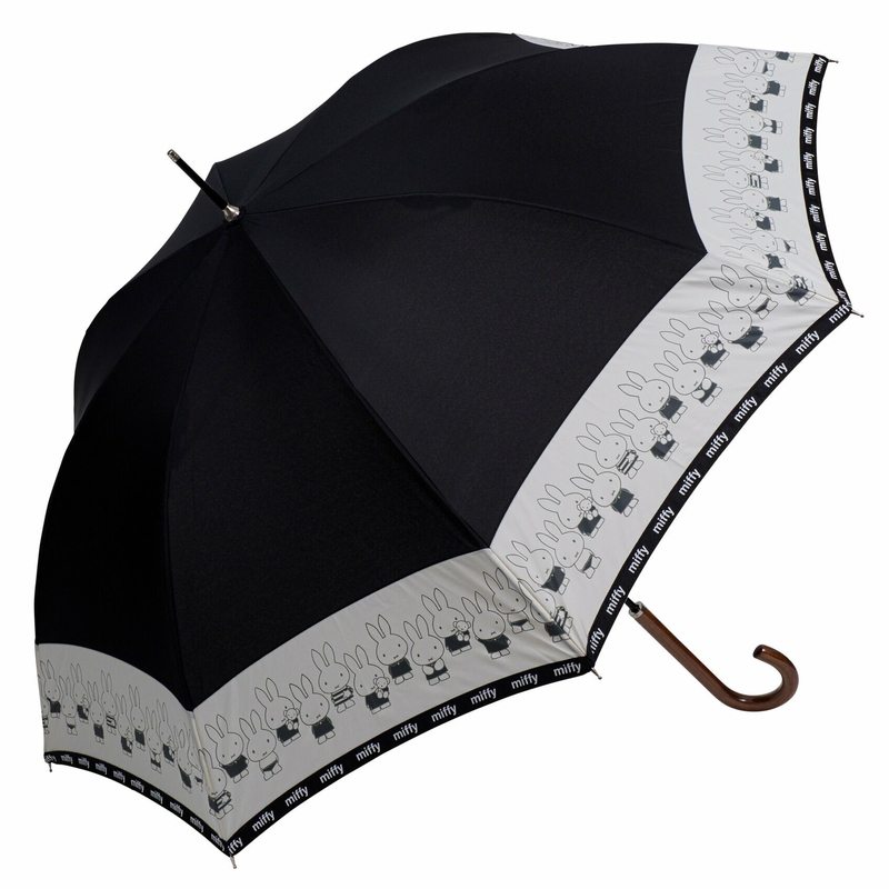 Miffy 米菲 日版 雨傘 長遮 木製 彎手柄 長傘 戶外 便攜 米菲兔 一字排 造型 (黑色)